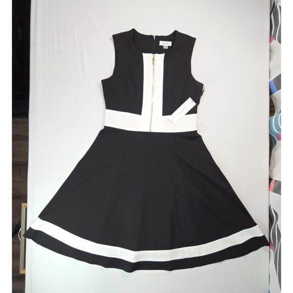 Calvin Klein Colorblock Sleeveless Fit Flare Dress Womens Size 6 Medium NEW NWT - Picture 1 of 9